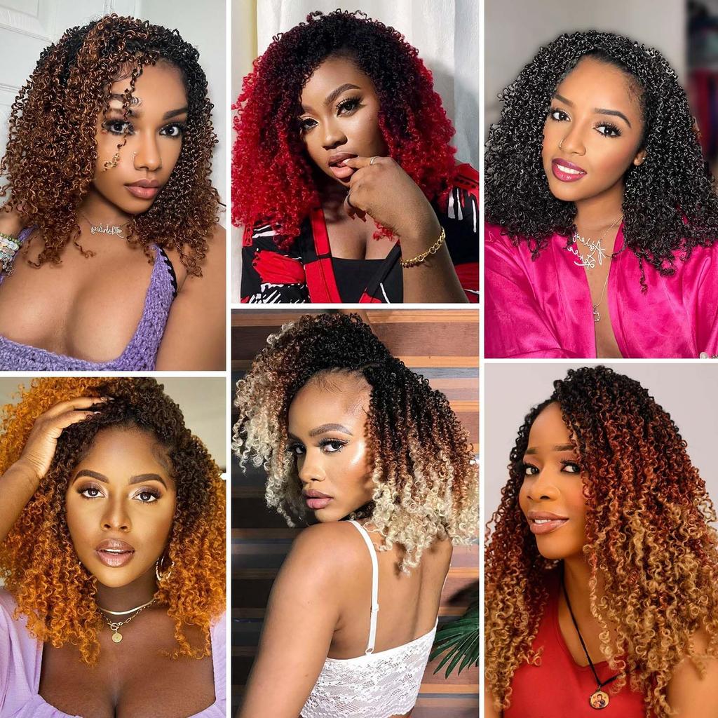 8" Yanky Twist Crochet Hair Ombre Brown Spring Twist Hair Senegalese Twist Crochet Hair with Curly Ends Synthetic Crochet Braids