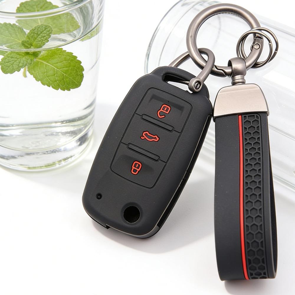 Key Fob Cover for VW Polo Golf Passat Tiguan Octavia MK7 B7 B8 with Keychain Anti-Scratch Guard Shockproof Protection Soft Grip Texture