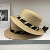 High-end French Retro Flat-top Raffia Top Hat Women's Summer Beach Travel Sunscreen Sunshade Straw Hat