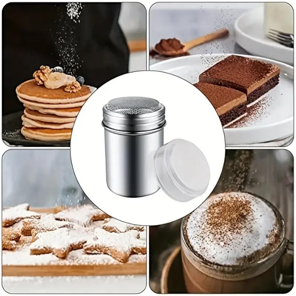 New Stainless Steel Sprinkle Powder Icing Sugar Cocoa Sugar Chocolate Flour Duster Shaker Tool Seasoning Bottle for Spices