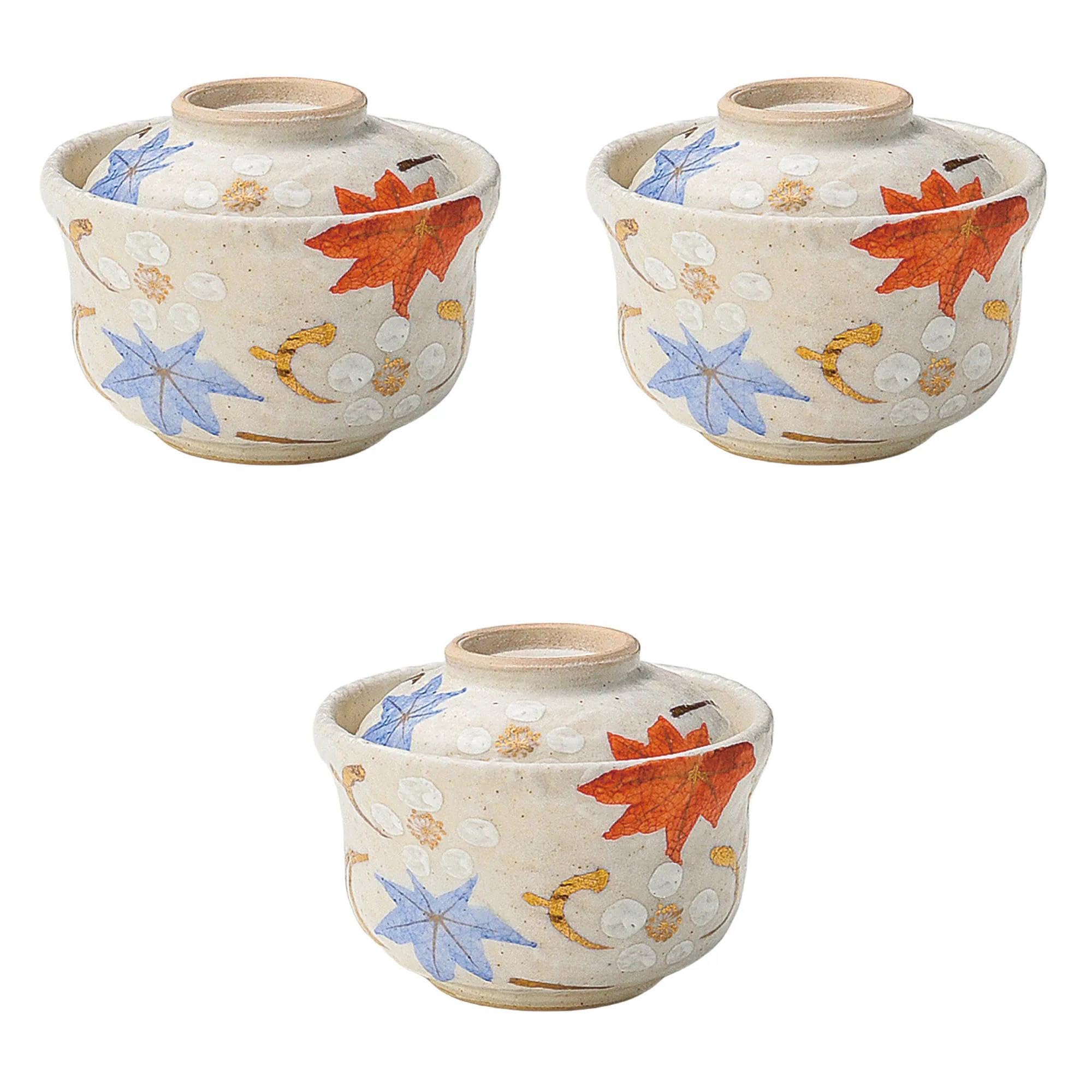 

Set of 3 Shino Tatsuta River Round Dessert Bowls x Ceramic Simmered Food Bowls Setomonohonpo [11.7 9cm] (Earthenware)