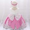 Children's Lace Color Block Birthday Bow Dress