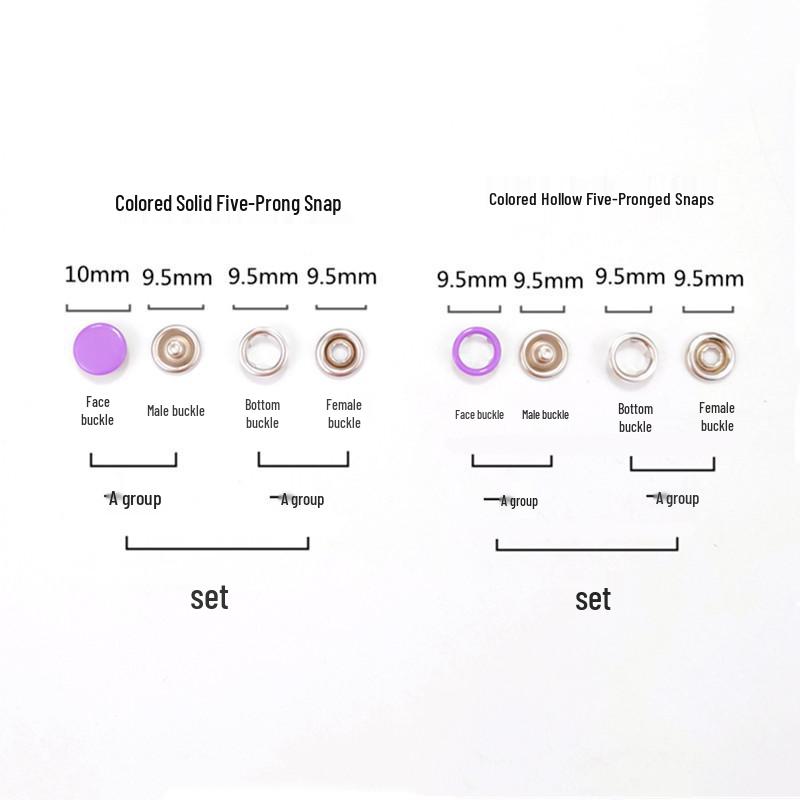 Buntes Fünfzackiges Nähfreies Druckknöpfe-Set mit Männlich-Weiblich-Schnallen & Montagewerkzeug