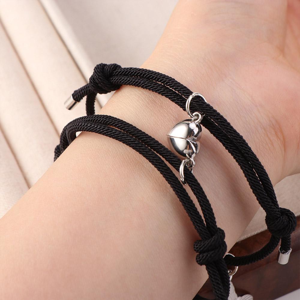 2Pcs/Set Pendant Couple Bracelets Butterfly Heart Beaded Bracelet Cute Magnetic Bracelets Men