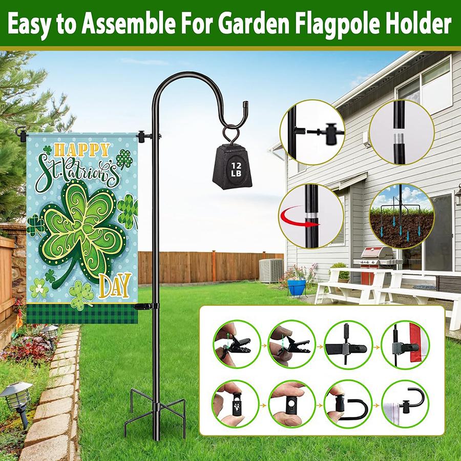 47 Zoll Gartenflaggenhalter mit 5-Fuß-Basis, Metall-Hirtenhaken, Zum Aufhängen von County-Flaggen Hirtenhaken