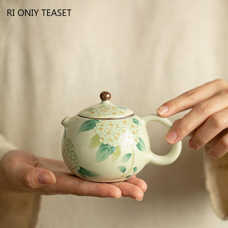 150ml Traditional Ru Kiln Ceramic Teapots Ball Hole Filter Xishi Tea Pot Handmade Flowers Pattern Beauty Kettle Chinese Tea Set