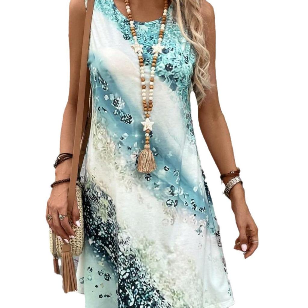 Summer Women's Dress Fashion Printed Sleeveless Round Neck Abstract Dresses