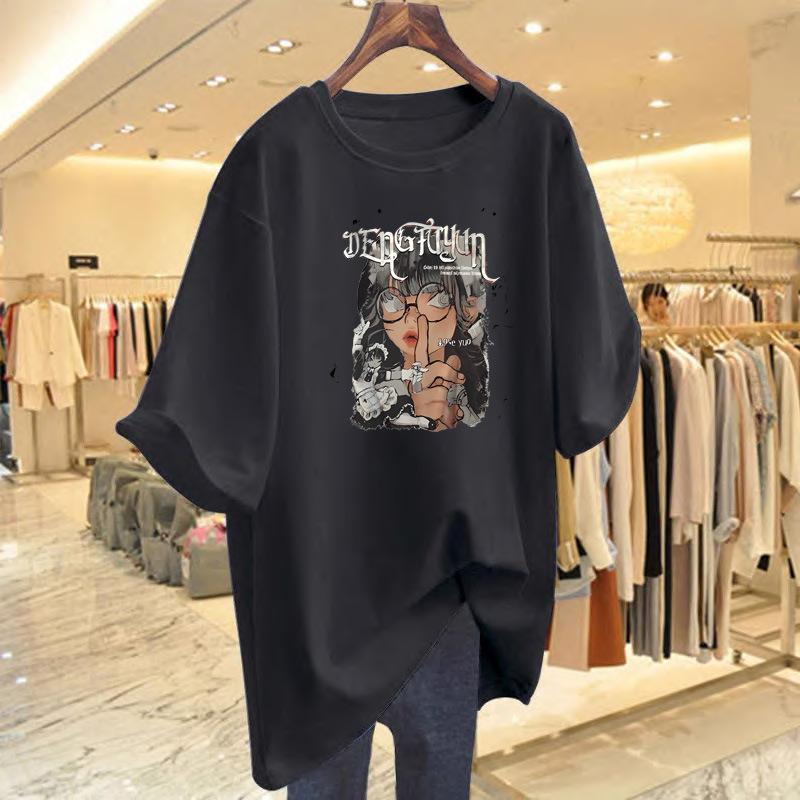 American Street Cartoon Printed Character Short-sleeved T-shirt Women's Summer High Street New Loose Couple Top