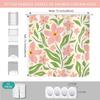 Pink Floral Shower Curtain Pastel Flowers Green Leaves Spring Design Boho Bathroom Decor Nature Inspired Bath Linen