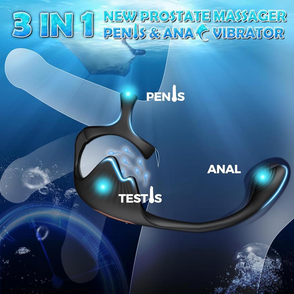 Prostate Massager Vibrating Penis Cock Ring Vibrator Cock Training Delayed Ejaculation Anal Plug Remote Control Testicle Ring Vibrator Sex Toy for Men
