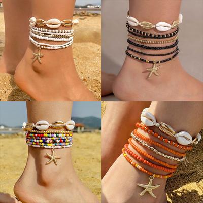 New, Bohemian Vacation Wind Shell Beaded Woven Bracelet, Beach Wind Starfish Rice Beads Seven-piece Set
