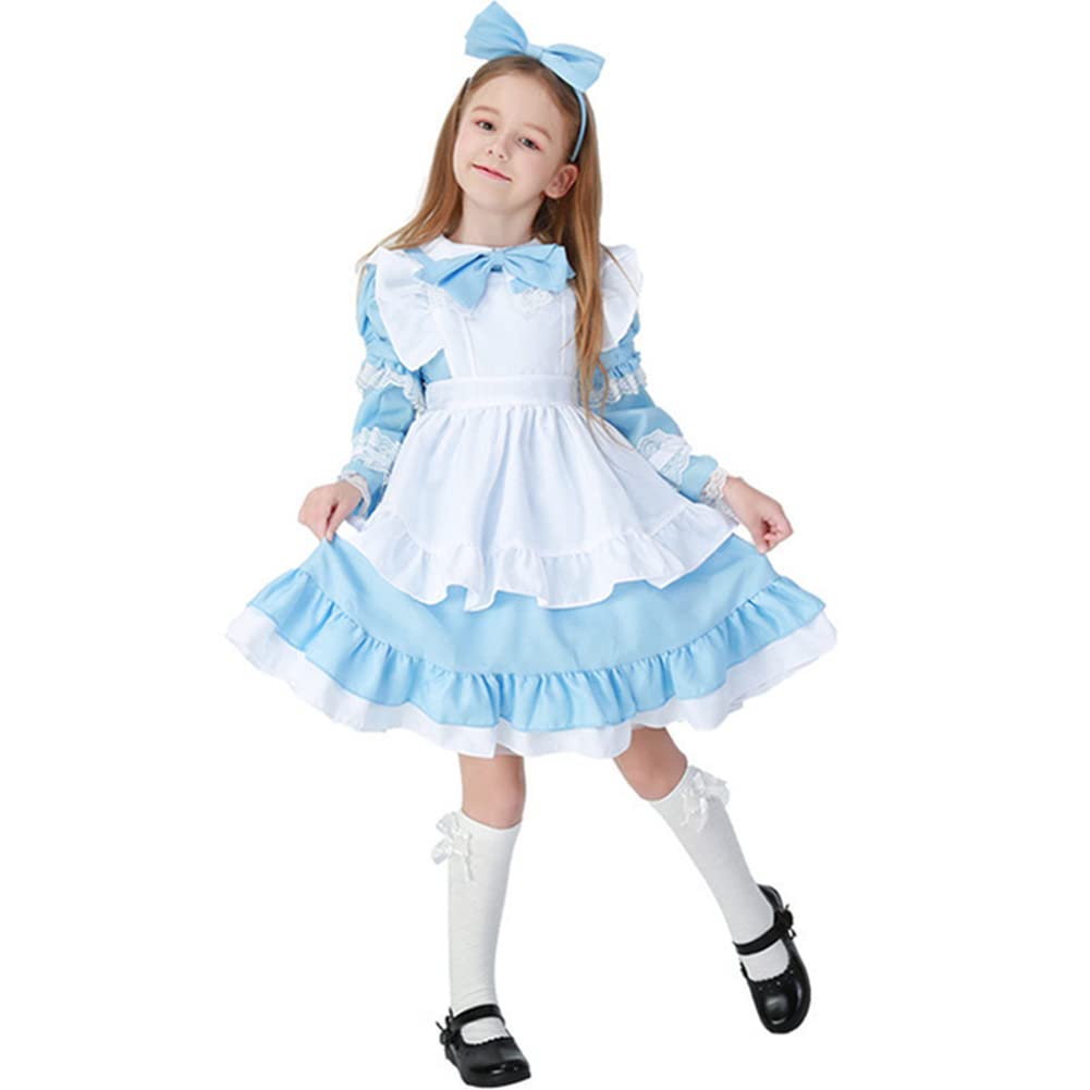 [Formemory] Alice In Wonderland Cosplay Costume, Alice Maid Outfit, Alice One-Piece Dress with Apron, Children's Dress, Halloween, Event, School