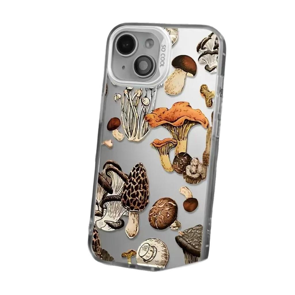 Mushroom Pattern Silver Shell Phone Case for Apple 17/16/15 Pro/14 Pro Max/13/12/11