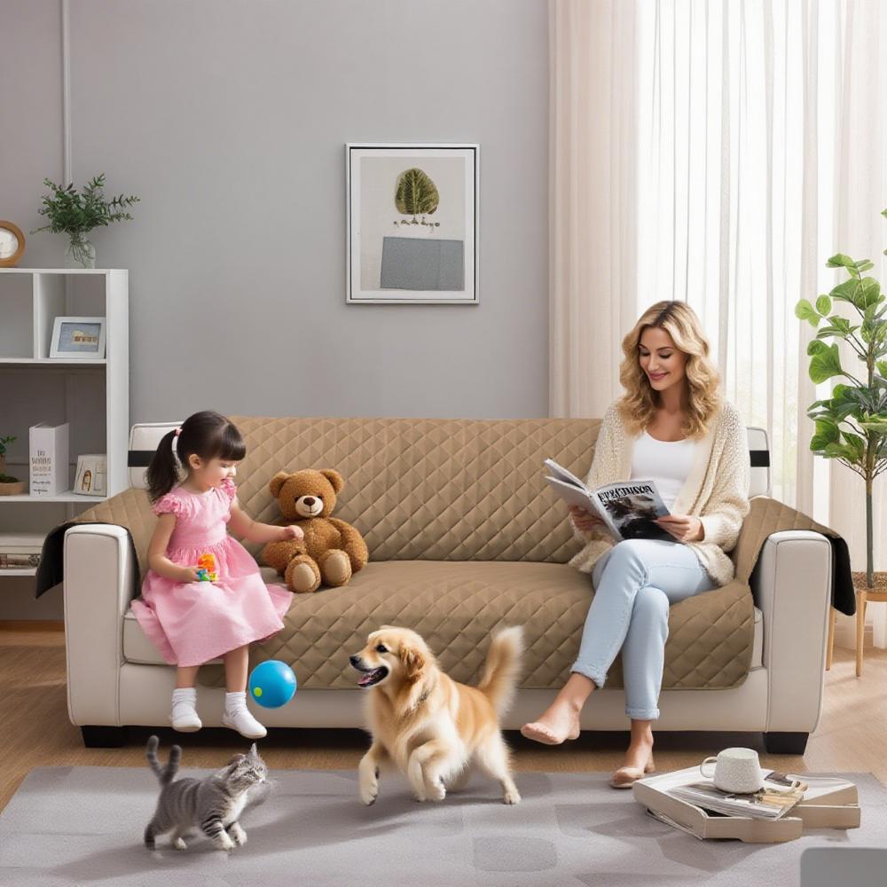 100%Waterproof Couch Cover 1/2/3/4 Seater Non-slip Slipcovers Sofa Cover Furniture Protector with Elastic Straps for Pet Cat Dog
