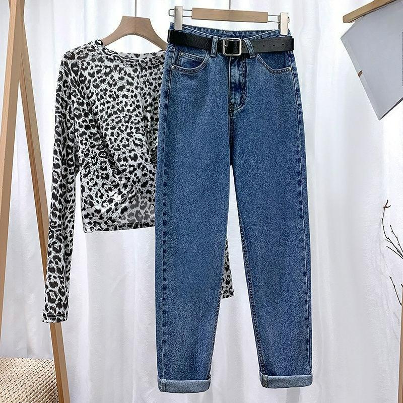 Daddy Denim Straight-leg Pants Women's Autumn Clothes Are Thin, High-waisted Loose Nine-point Harlan Carrot Pants