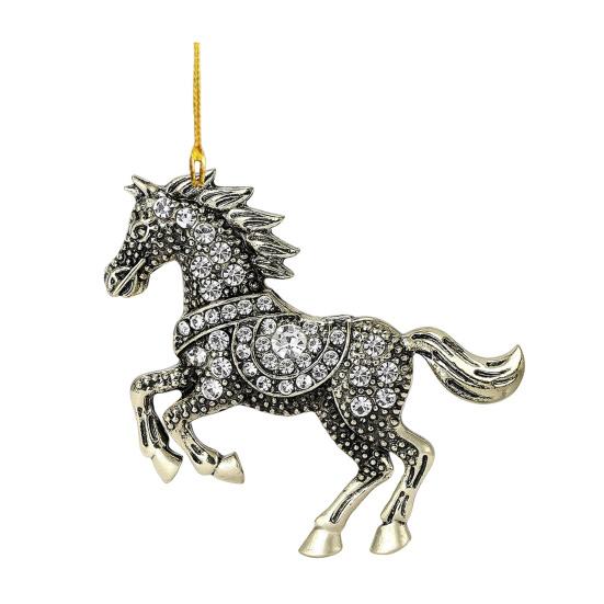 Horse Christmas Ornaments Sparkly Rhinestone Horse Car Rear View Mirror Charm 2D Flat Acrylic Auto Hanging Pendant Horse Lover Gifts for Women Men