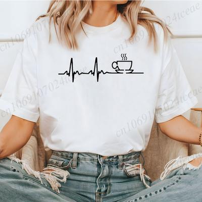 KAFFEE EKG EKG Druck T-Shirt Herren Damen Neue Mode T-shirt Lustiges Freizeit T-shirt Sommermode KOFFEIN MEME Ästhetische T-Shirts