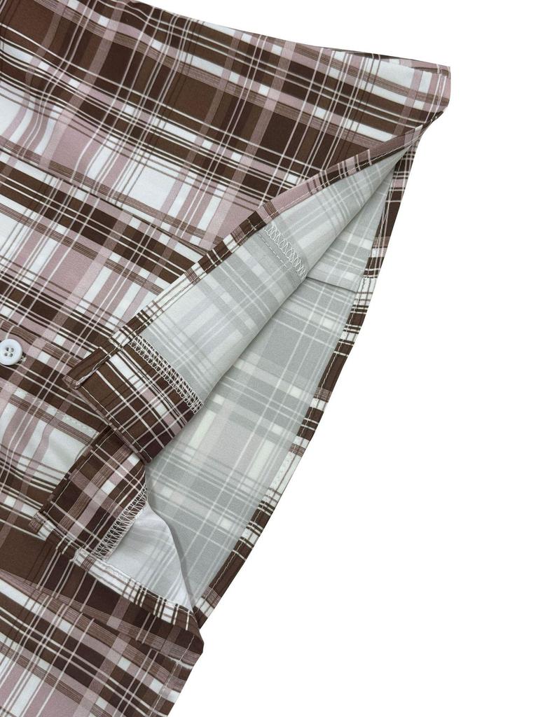 Women's Plaid Lapel Cropped Shirt, Slim-Waist Retro Streetwear for Summer