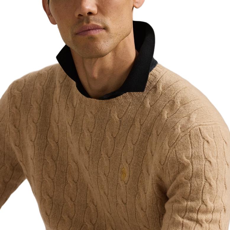 Polo Ralph Lauren New Year Collection Pony Embroidered Solid Color Wool Cashmere Blend Cable Knit Crew Neck Sweater Men Sweater MNPOSWE16822121-200