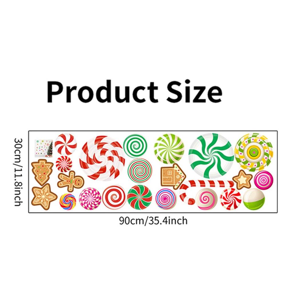 Christmas Wall Candy Cane and Gingerbread Candy Christmas Removable Wallpaper for Home Living Wall Paper Stickers, Pattern, Stylish, Colorful, Round,