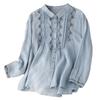 Women's Artistic Retro Embroidered Cotton Linen Shirt - Loose Casual Spring 2026