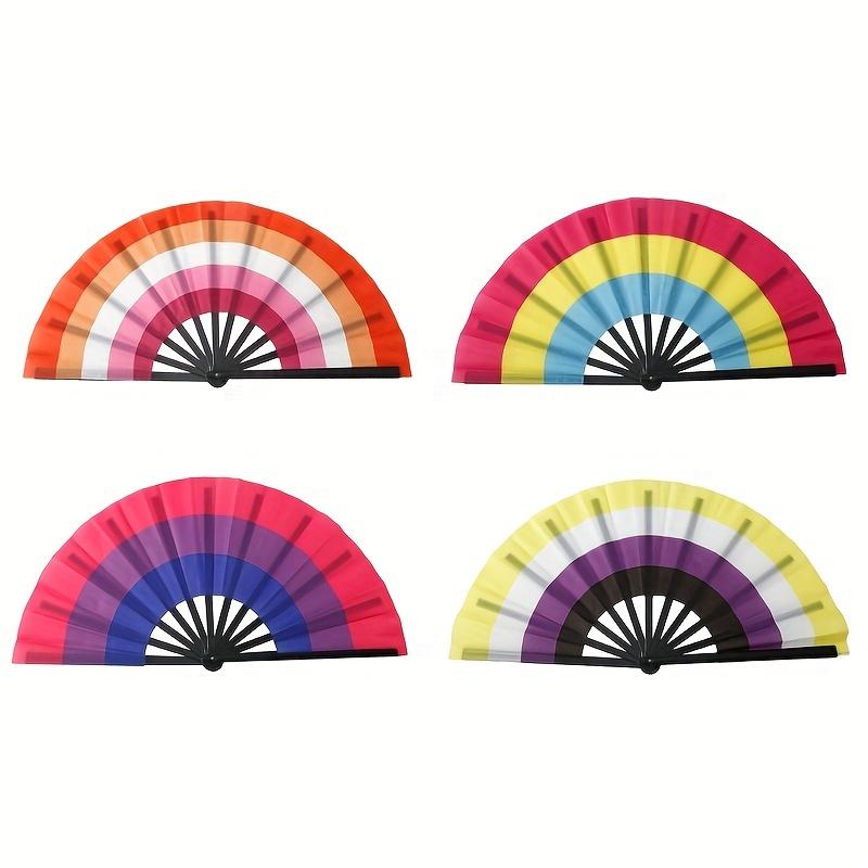 Vibrant Rainbow Folding Fan - Durable, Colorful Handheld Accessory for Pride Parties, Music Festivals & Raves