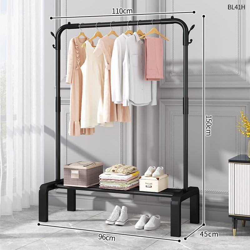 Plastic Floor-Standing Balcony and Bedroom Clothes & Hat Rack, with Folding Drying Pole and Storage.
