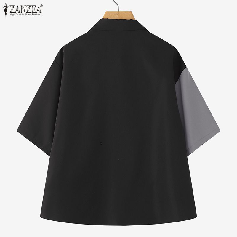 ZANZEA Women Casual Turn Down Collar Loose Short Sleeve Blouse