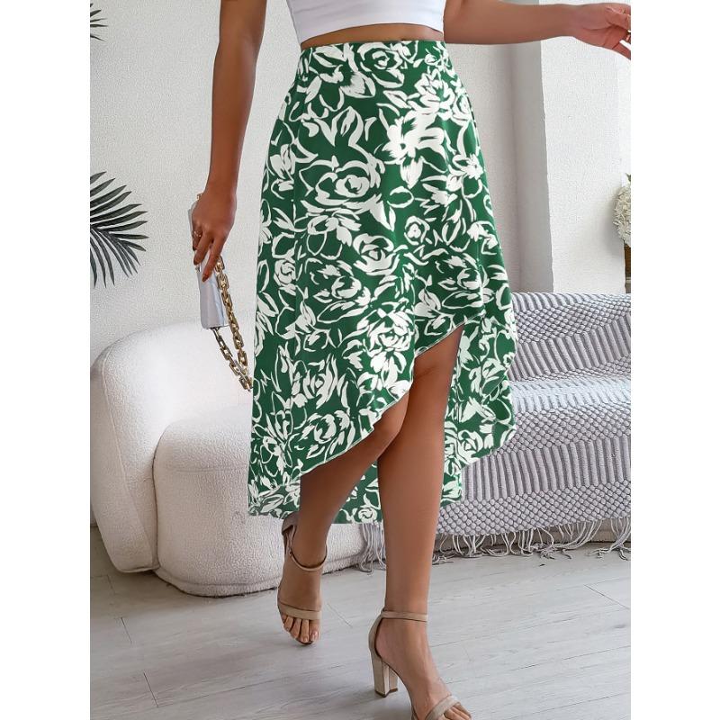 

Женская юбка средней длины с цветочными воланами, весна-лето, нестандартная XL зелёный