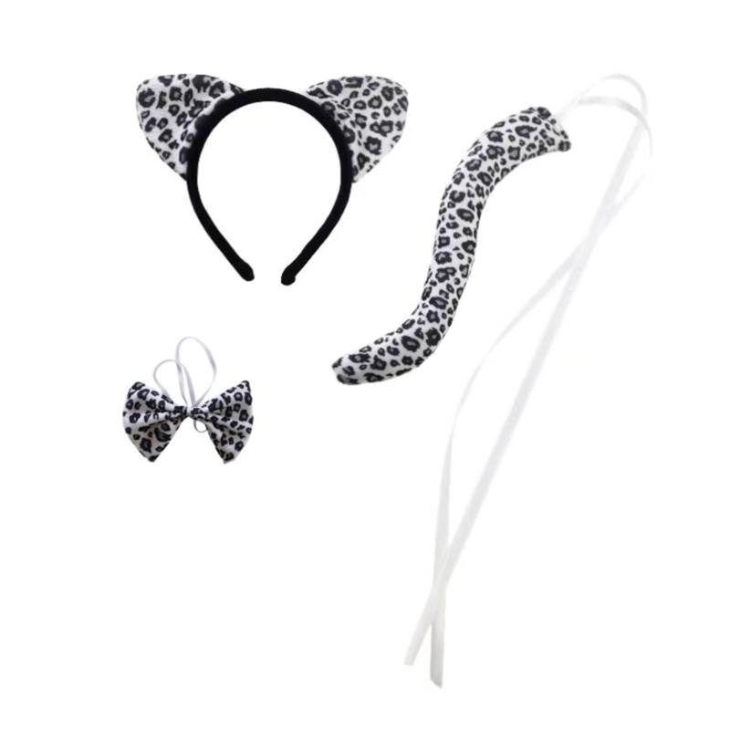 Deer/Elephant/Cheetah/Bear/Dog/Leopard Costume Set Ear Headbands Tail Bows Halloween Christmas Animal Cosplays Costume