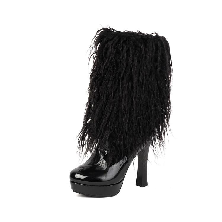 Supply Autumn and Winter Stiletto Thick-soled Large Size Round Head Thick-soled Medium Boots