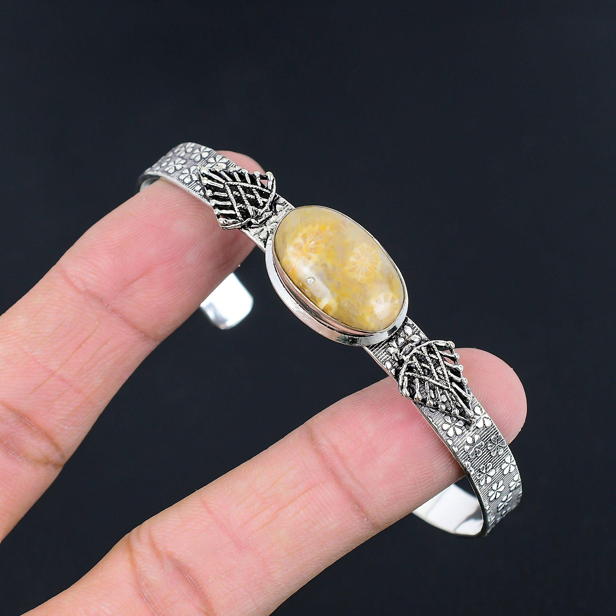 

Подарок на день рождения для нее Натуральный ископаемый коралл драгоценный камень браслет регулируемый серебро 925 пробы Adjustable