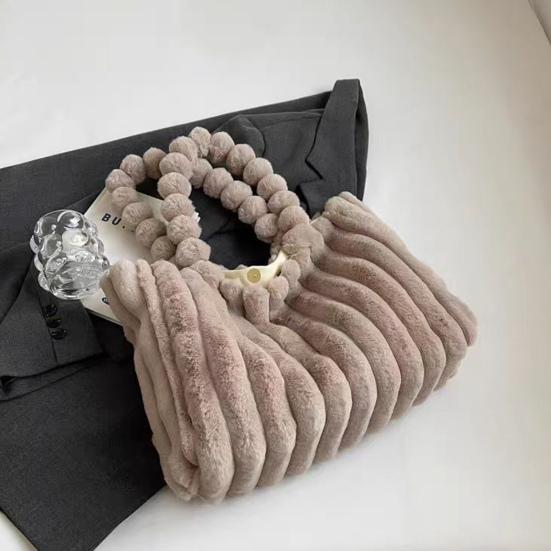 Plysj Skulderveske Dame Fuzzy Tote Fluffy Håndveske Ensfarget Furry Lommebok Vintergave