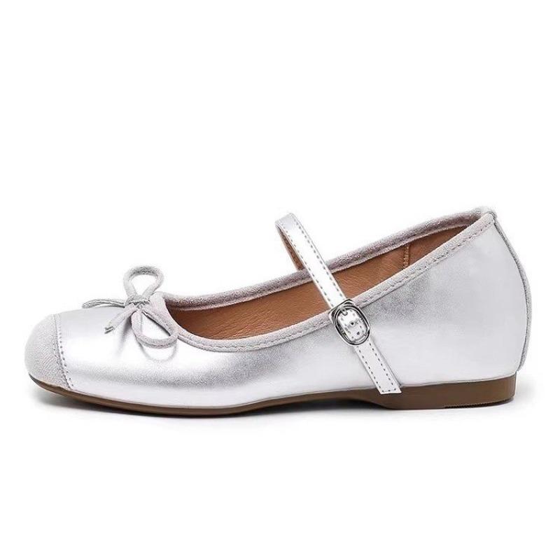 Bow Soft Sole Single Shoes Women's Autumn New Round Toe Suede Slip Strap Anti-slip Inside Heightening Flats