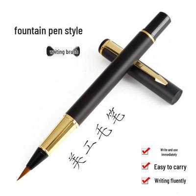 Tragbarer Metall-Kalligrafiestift: Feine und weiche Pinsel für kleine und normale Schrift, ideal zum Kopieren von Sutras und für Logo-Design.