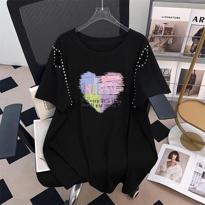 

Plus Size Slimming Mid-Length Short-Sleeve T-Shirt for Women (200/300/350 Jin) 6XL чёрный