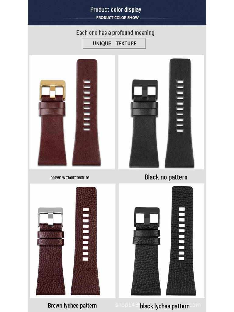 Kompatybilny Pasek do Zegarka z Prawdziwej Skóry Bydlęcej dla Diesel DZ4344 DZ4323 DZ1657 DZ4318 - Duża Tarcza, Męski 28mm 30mm 32mm