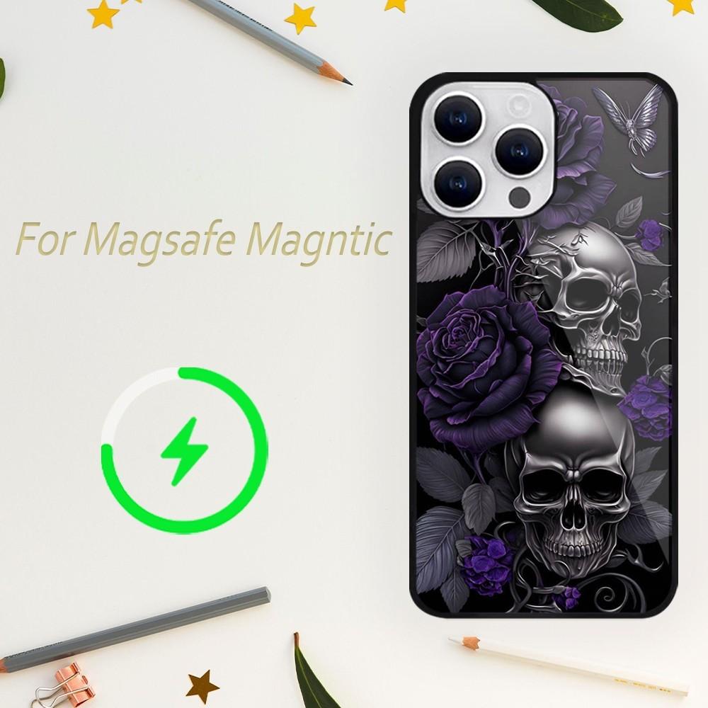 Etui na telefon Deluxe Skull Dead Flowers do iPhone'a 15 14 13 12 11 Plus Pro Max Magsafe Magnetic Wireless Charging