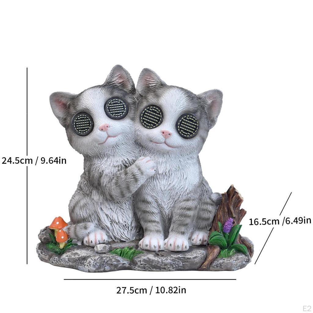 Garden Cat Couple Solar Light Statue Animal Figurine Gift Outdoor Decoration Unique with Realistic
