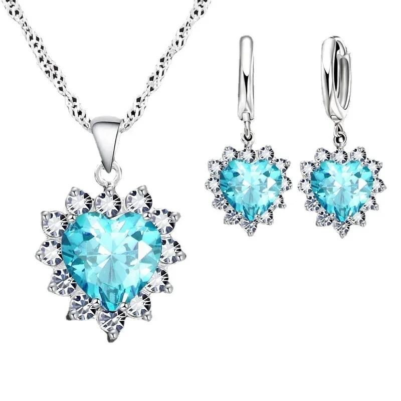 Exquisite Heart-shaped Necklace Earrings Jewelry Set for Women Charm Ladies Jewelry Bridal Accessory Set Romantic Gifts