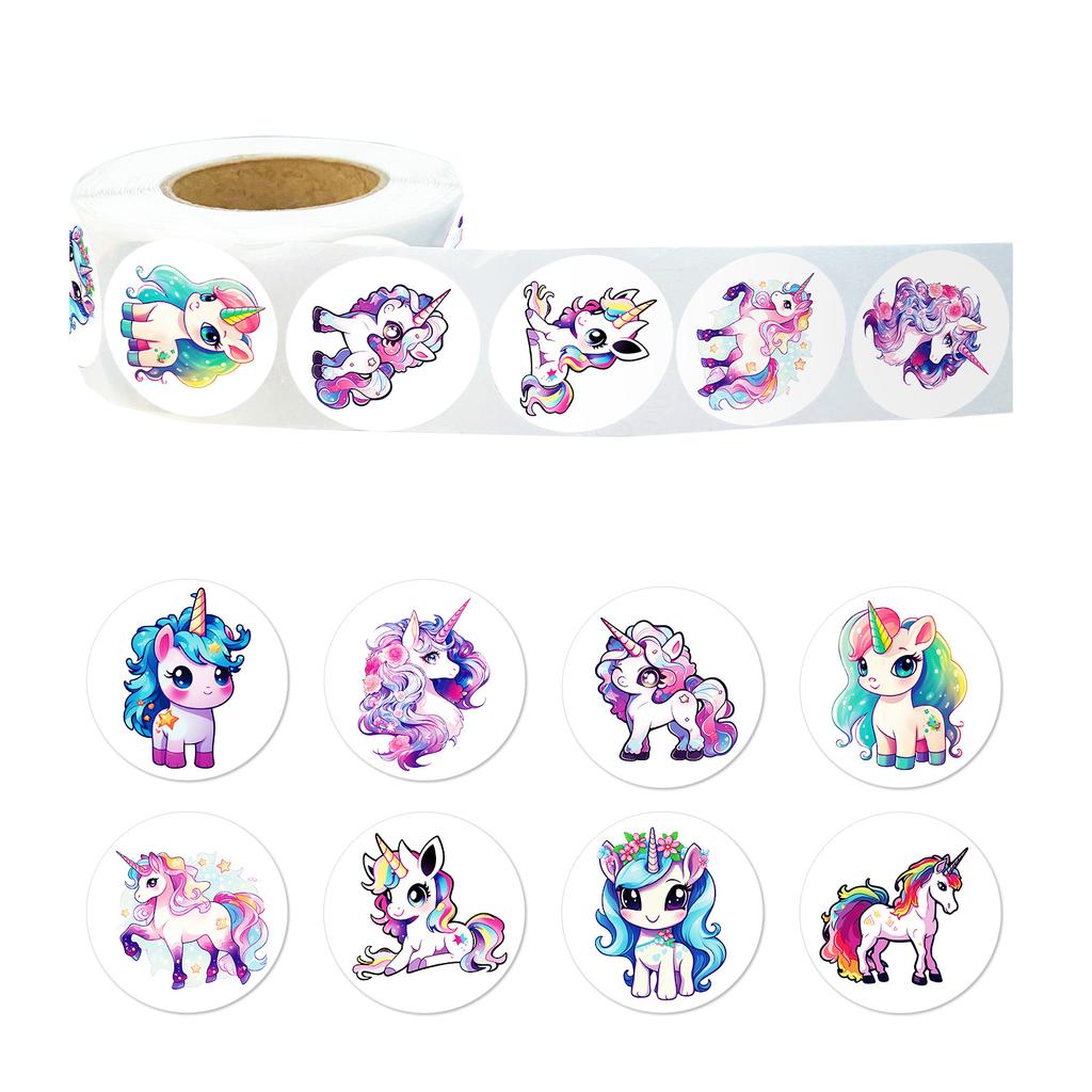 500 Sheets/Roll Cartoon Cute Unicorn Roll Roll Sticker Gift Packaging Decoration Sealing Sticker Spot