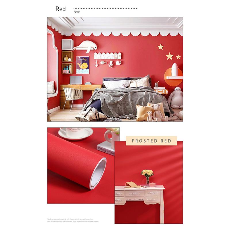 PVC Pure Color Matte Wallpaper Self-Adhesive Bedroom Waterproof Moistureproof Sticker Furniture Desktop Cabinet Renovation Film