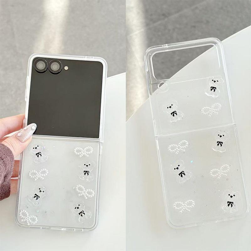 Samsung ZFlip7/8 Flip Phone Case - Pearl Heart & Little Bear Design