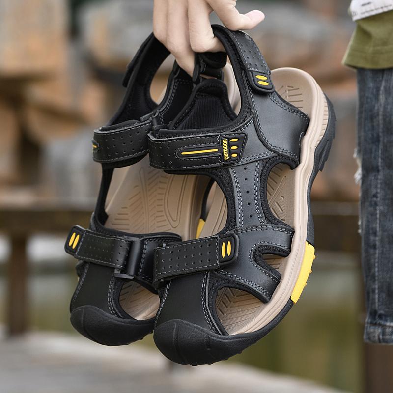 Summer Men's Sandals Handmade Genuine Leather Men's Shoes Mens Outdoor Anti Slip Beach Sandals Fashionable Men's Sports Shoes