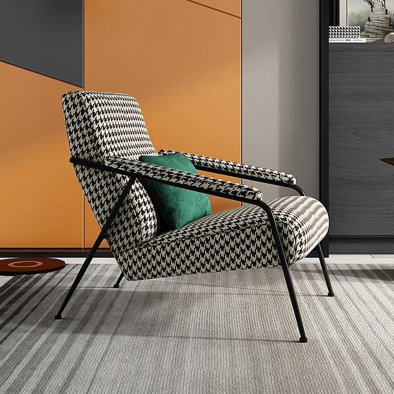 Nordic Leisure Armchair Home Fabric Living Room Chairs Houndstooth Backrest Lazy Sofa Home Furniture Bedroom Leisure Sofa Chair