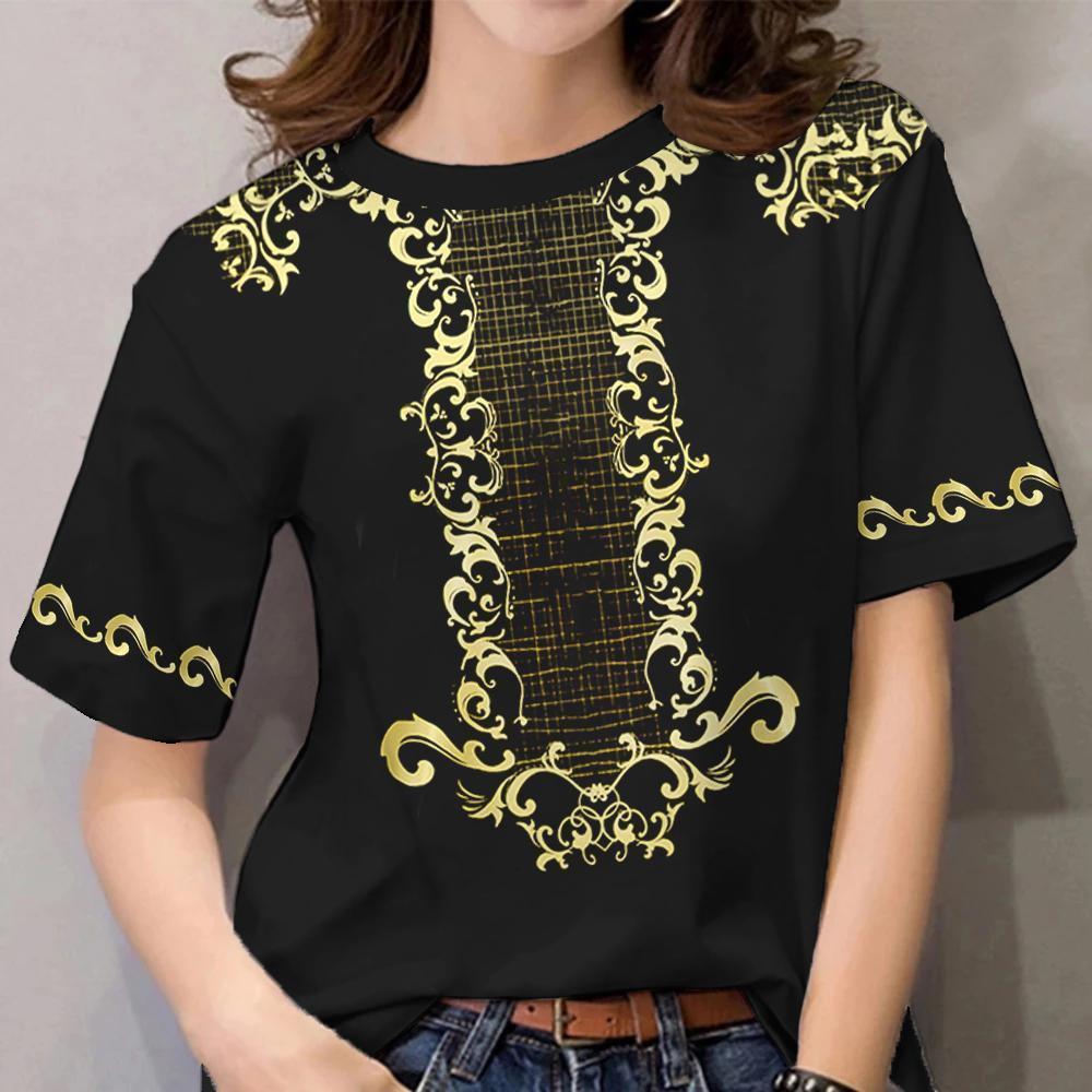 

2026 Асеанівське вбрання для жінок Етнічний стиль Футболка для жінки Круглий виріз Короткий рукав Топ для жінок Ретро візерунок Жіноча футболка 3XL