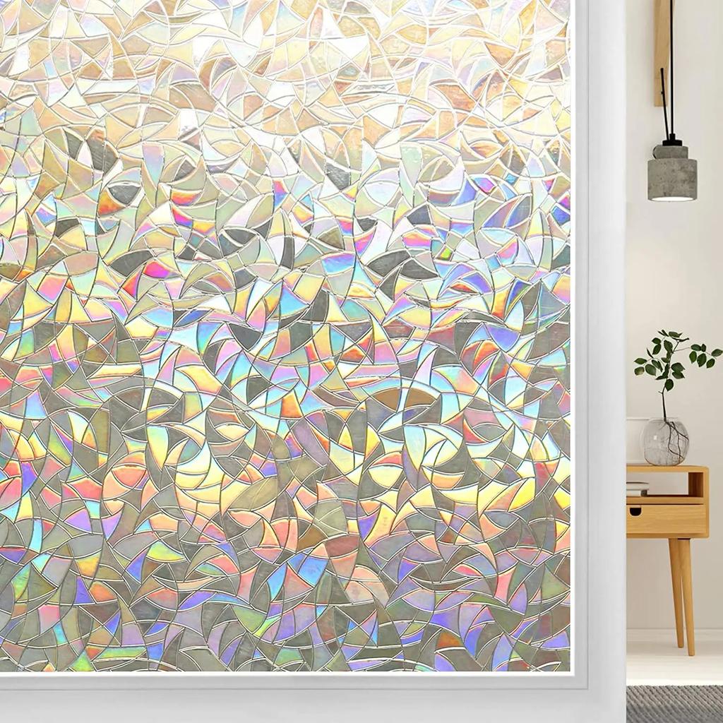 90x200Cm 3D Rainbow Effect Window Film Stained Glass Vinyl Self Adhesive Film Static Cling Window Stickers Heat Control Anti UV