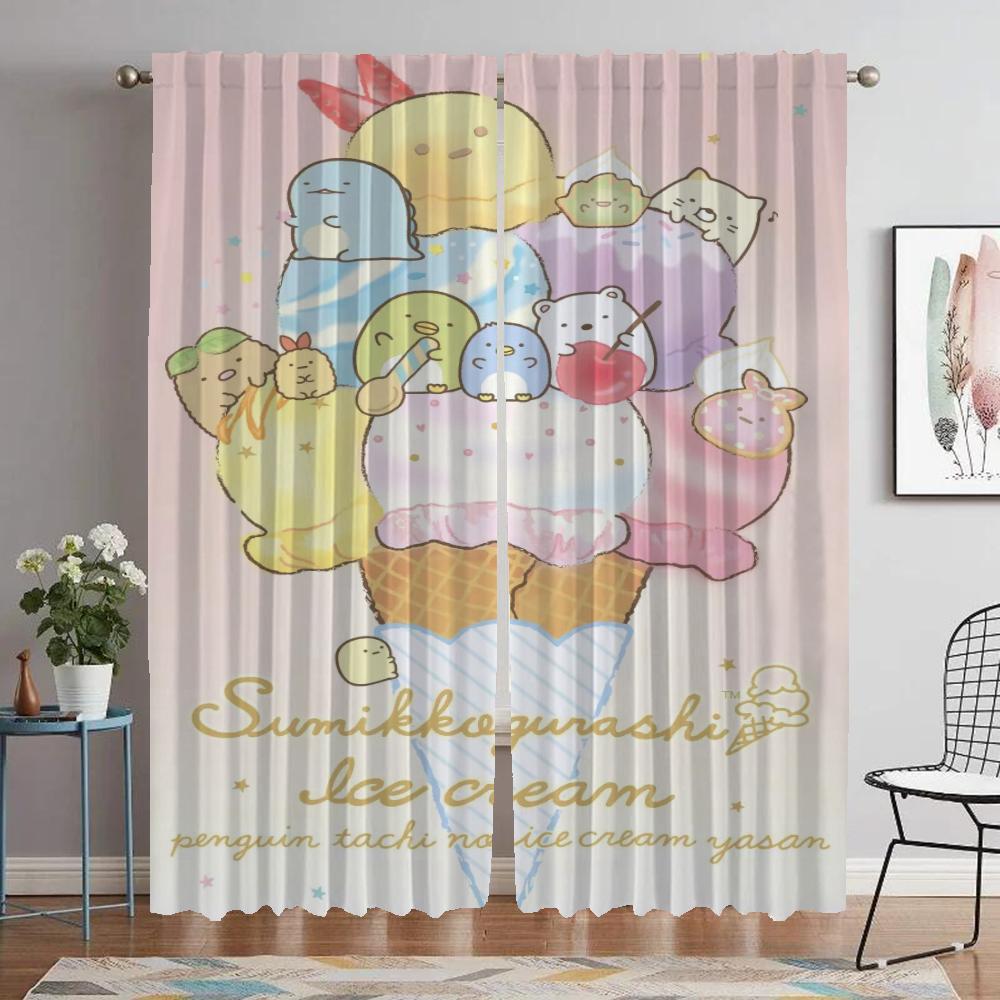 Modern Living Room Curtains 2 Pieces Sumikko Gurashi Home Interior Curtains for Camera Window Curtain Tulle for Bedroom Shades