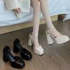 Wind  Brock Shoes Fairy High Heels Small Square Head Super Year Thick Heel Savior Retro Shallow Mouth