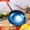 Jincun Wok Iron Pan Round Bottom Home Use Non-Coated Traditional Hammer-Forged Wooden Handle 34cm Pre-Seasoned